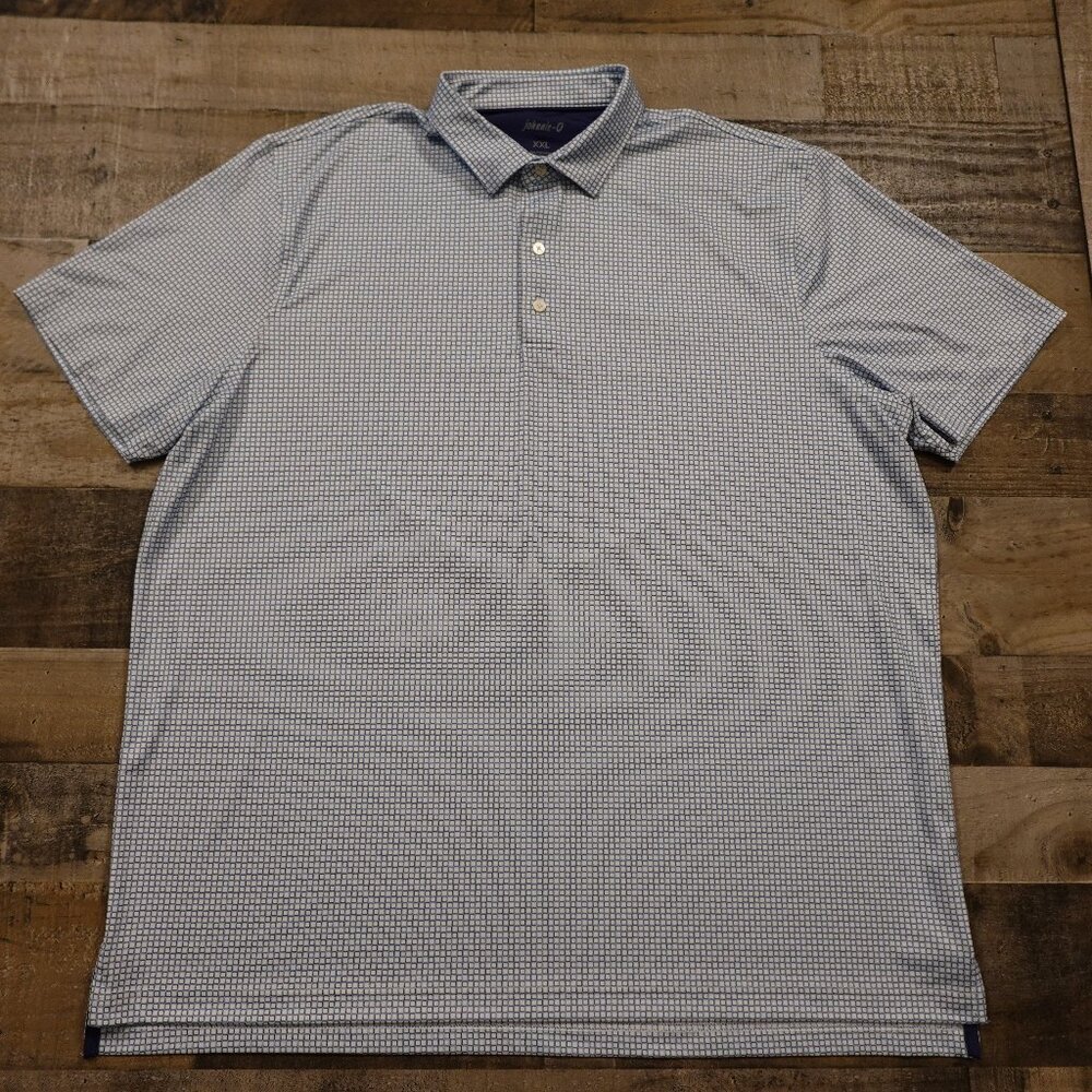 Johnnie-O performance polo men's XXL geometric squares blue white